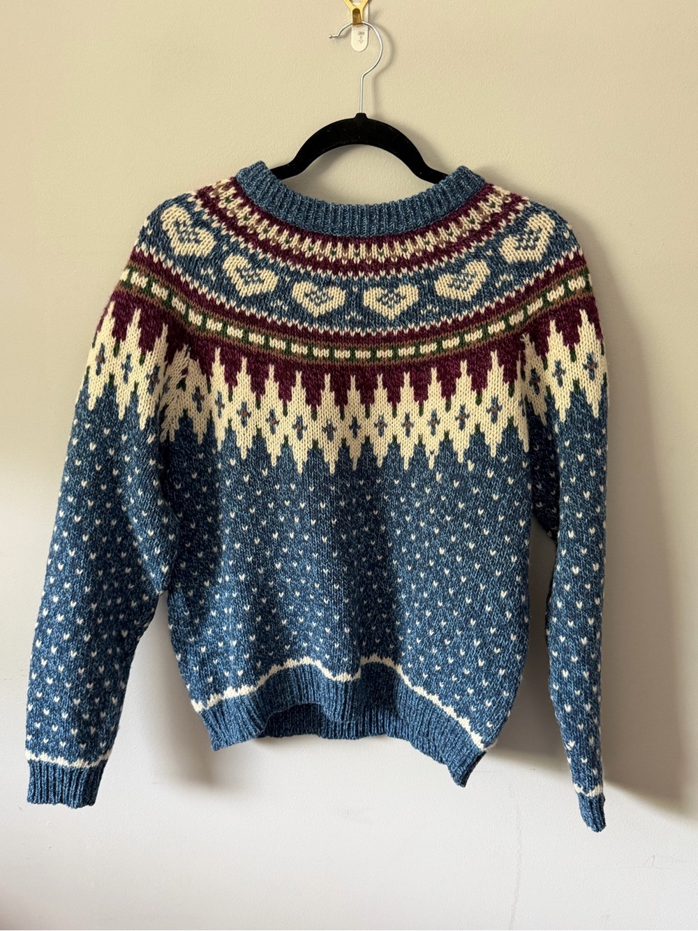 Woolrich Vintage Women’s Blue & White Fair Isle Crewneck Sweater Size Medium